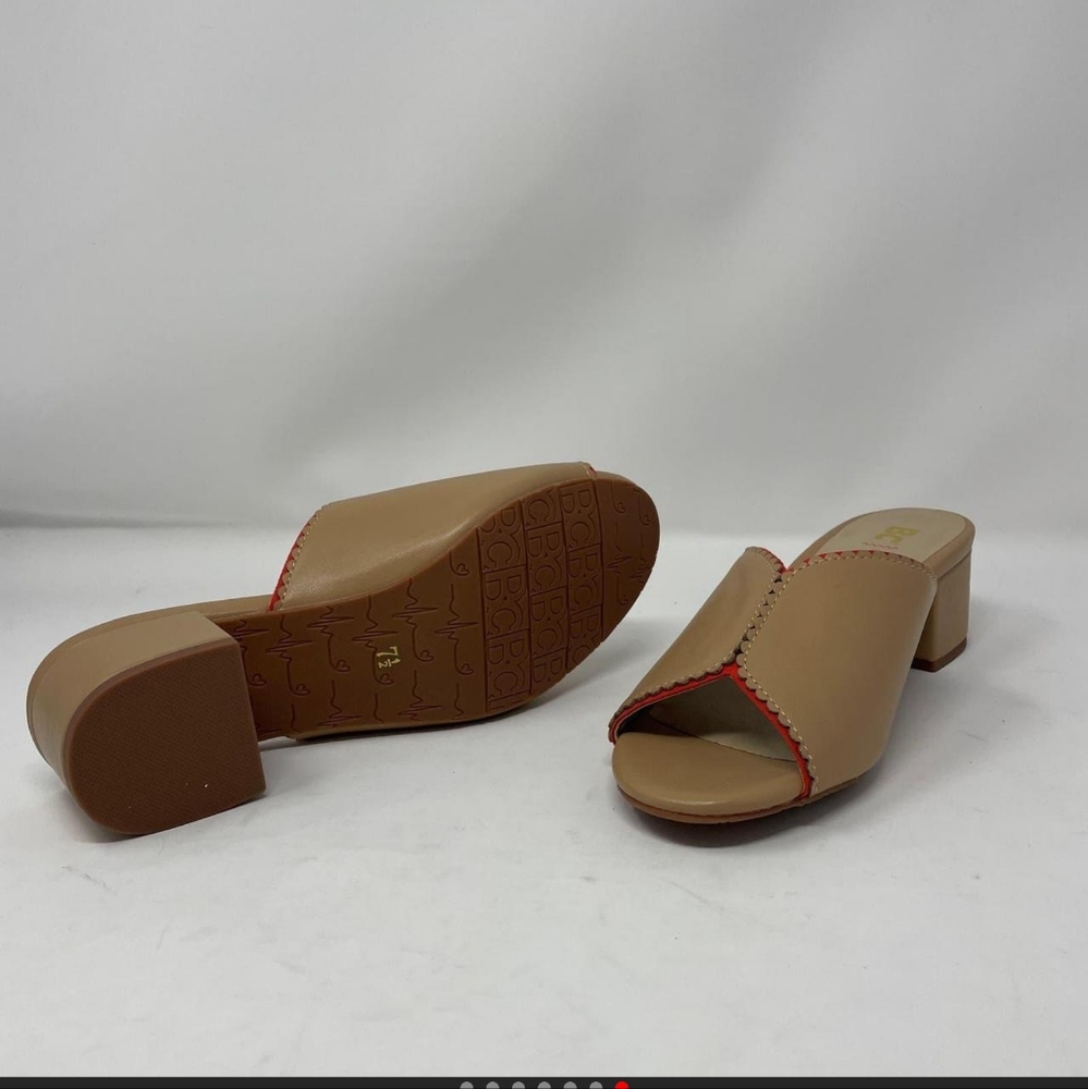 Stunning Tan, Red Accent Vegan Leather Sandal 8.5
